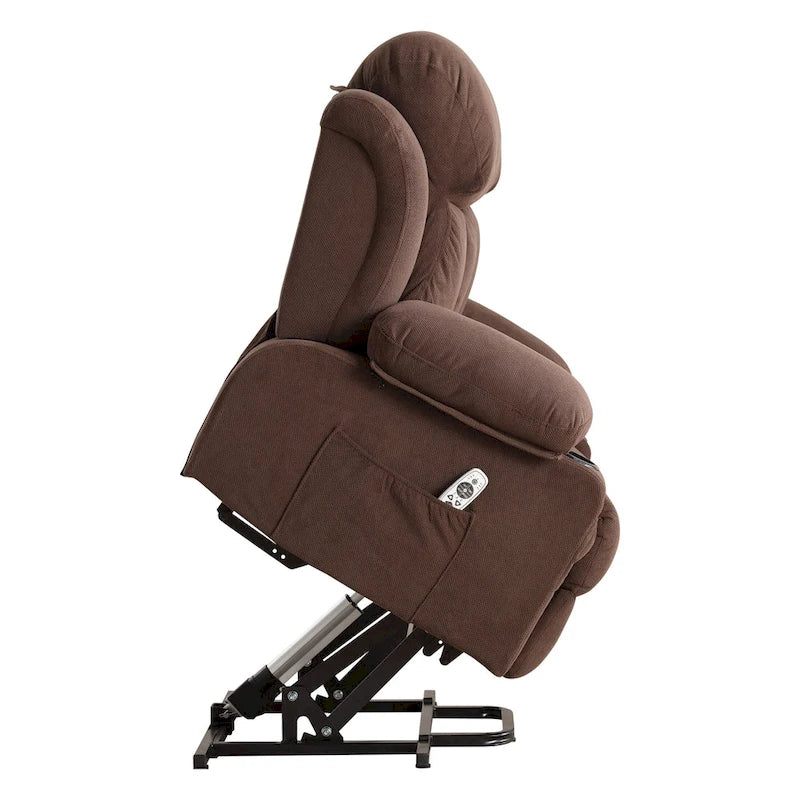 Fauteuil inclinable électrique gris avec massage chauffant, chargement USB, télécommande et poches latérales pratiques pour les personnes âgées