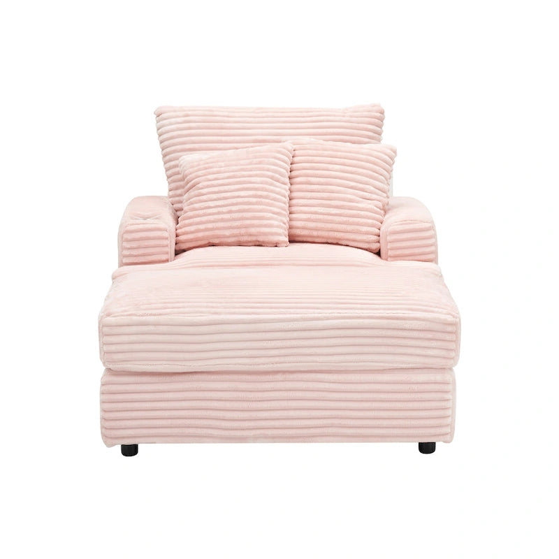 Fauteuil simple en velours côtelé rose de 99,9 cm avec pouf et porte-gobelet pour le salon
