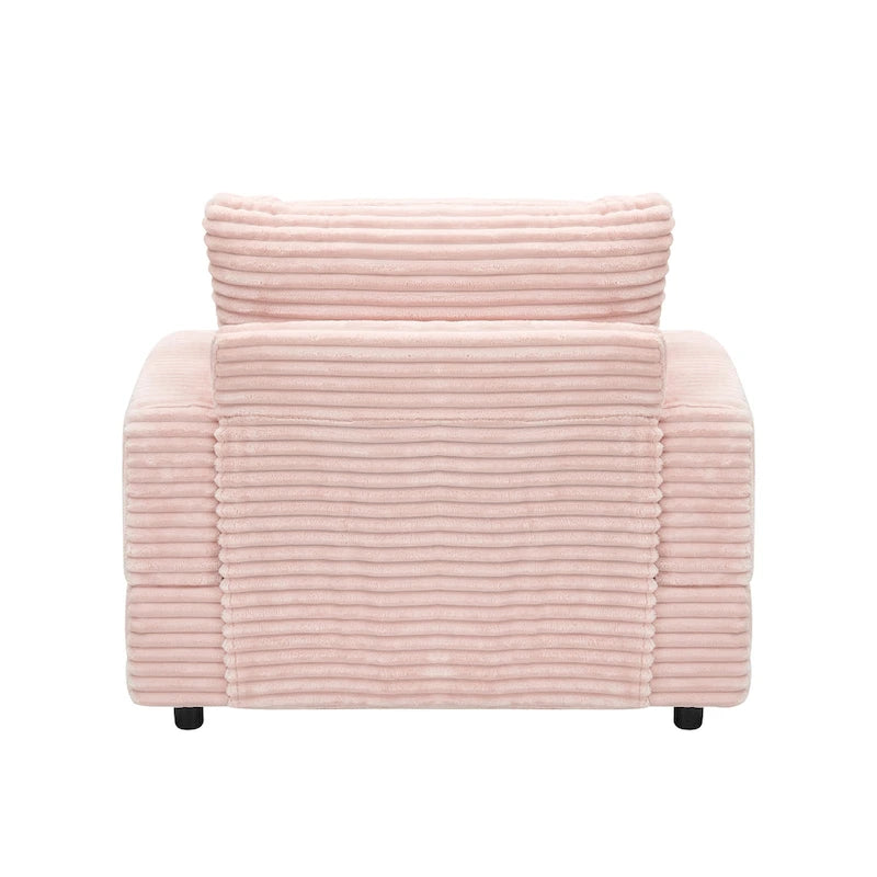 Fauteuil simple en velours côtelé rose de 99,9 cm avec pouf et porte-gobelet pour le salon