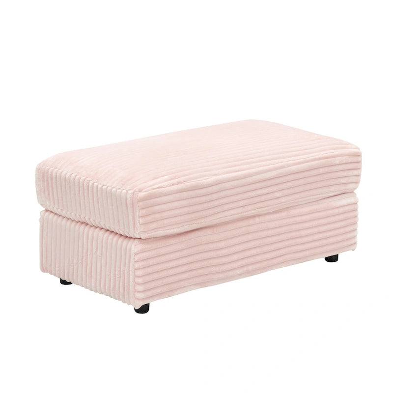 Fauteuil simple en velours côtelé rose de 99,9 cm avec pouf et porte-gobelet pour le salon
