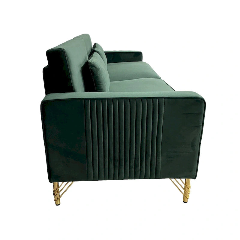 Canapé moderne 3 places en velours 85,63 avec accents dorés et coussins moelleux pour salon