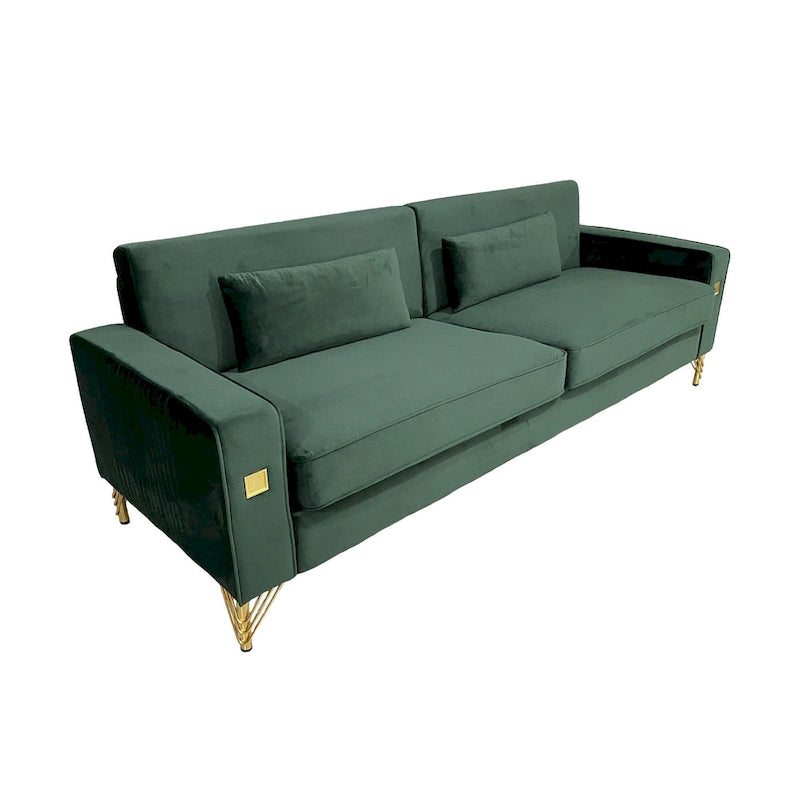 Canapé moderne 3 places en velours 85,63 avec accents dorés et coussins moelleux pour salon