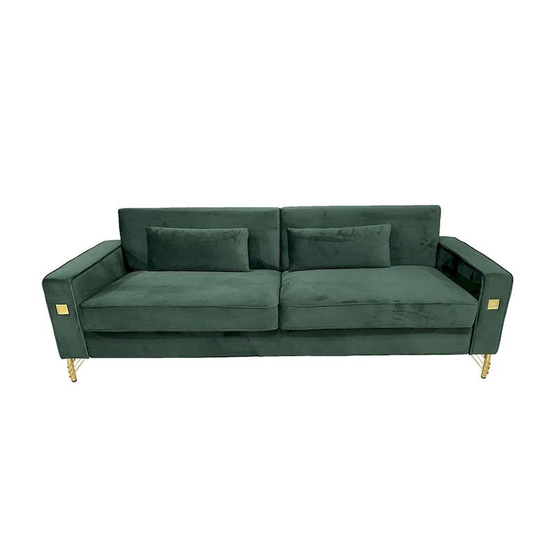 Canapé moderne 3 places en velours 85,63 avec accents dorés et coussins moelleux pour salon