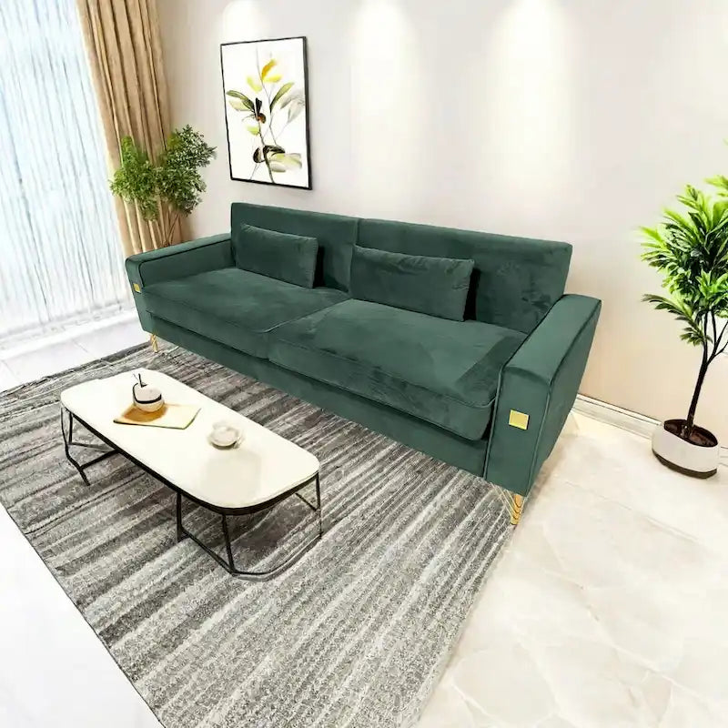 Canapé moderne 3 places en velours 85,63 avec accents dorés et coussins moelleux pour salon
