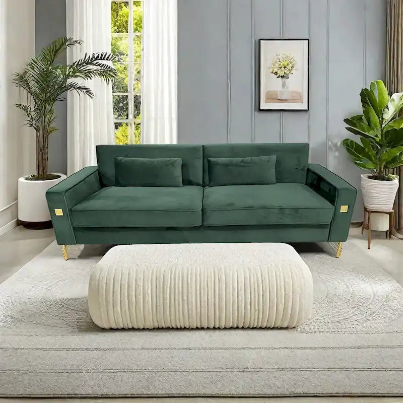 Canapé moderne 3 places en velours 85,63 avec accents dorés et coussins moelleux pour salon