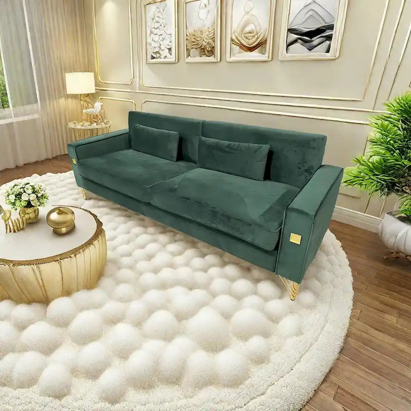 Canapé moderne 3 places en velours 85,63 avec accents dorés et coussins moelleux pour salon
