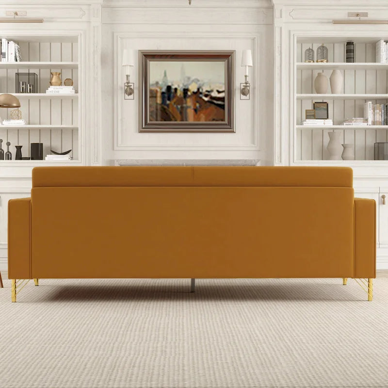 Canapé moderne 3 places en velours 85,63 avec accents dorés et coussins moelleux pour salon