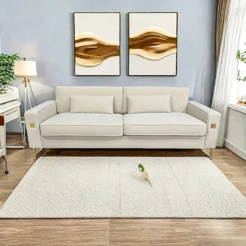 Canapé moderne 3 places en velours 85,63 avec accents dorés et coussins moelleux pour salon