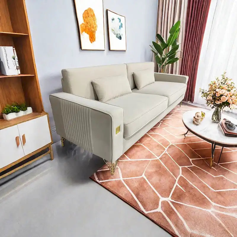 Canapé moderne 3 places en velours 85,63 avec accents dorés et coussins moelleux pour salon