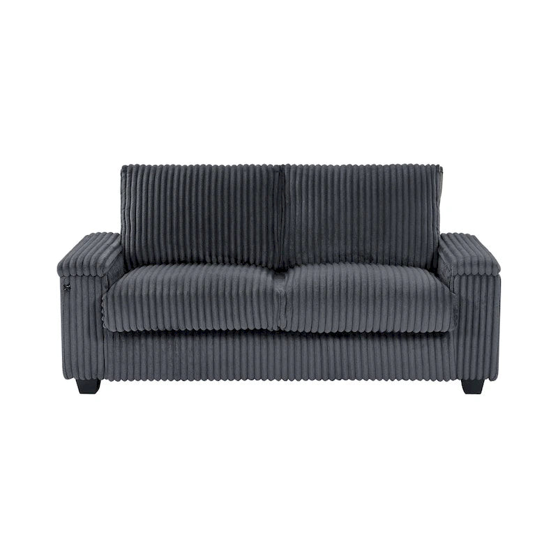 Causeuse 2 places en tissu gris foncé 71 avec accoudoir de rangement carré et port USB pour salon