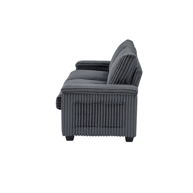 Causeuse 2 places en tissu gris foncé 71 avec accoudoir de rangement carré et port USB pour salon
