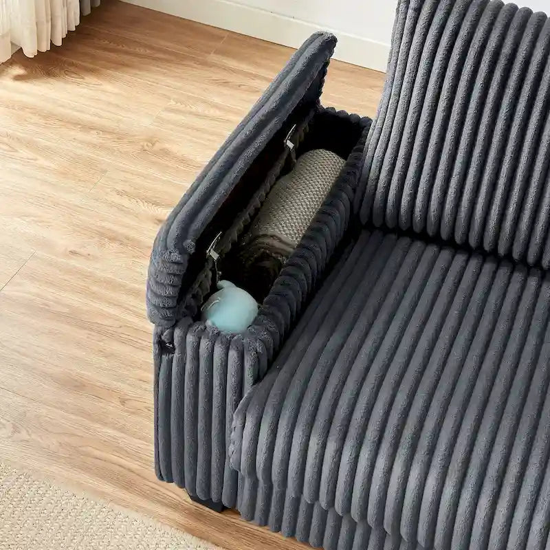 Causeuse 2 places en tissu gris foncé 71 avec accoudoir de rangement carré et port USB pour salon