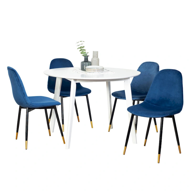 Ensemble de salle à manger 5 pièces de style moderne avec table ronde et 4 chaises rembourrées en velours