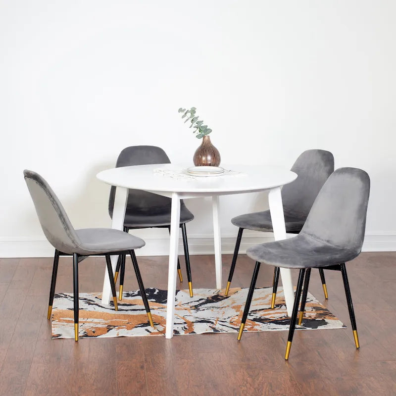 Ensemble de salle à manger 5 pièces de style moderne avec table ronde et 4 chaises rembourrées en velours