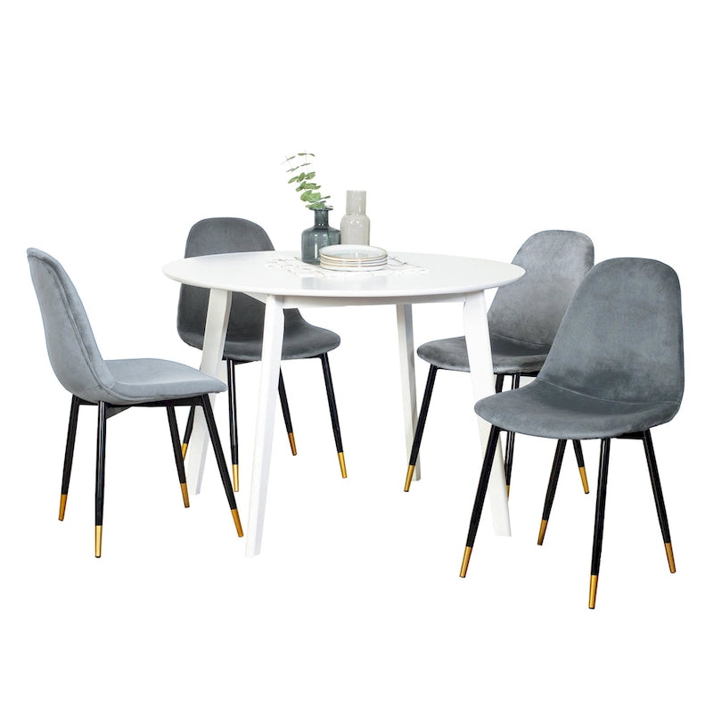 Ensemble de salle à manger 5 pièces de style moderne avec table ronde et 4 chaises rembourrées en velours