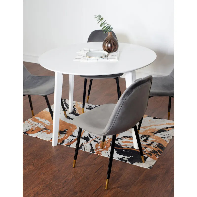 Ensemble de salle à manger 5 pièces de style moderne avec table ronde et 4 chaises rembourrées en velours