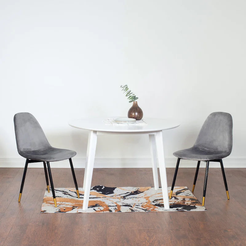 Ensemble de salle à manger 5 pièces de style moderne avec table ronde et 4 chaises rembourrées en velours