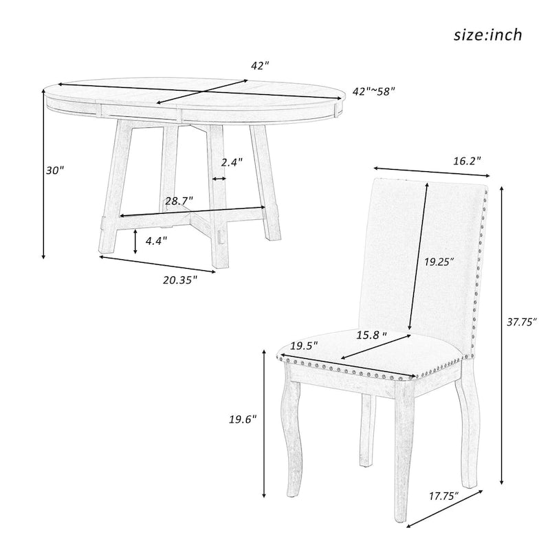 Ensemble de salle à manger 5 pièces en bois avec table ronde extensible et 4 chaises