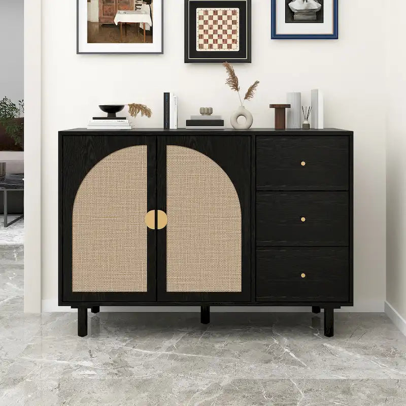 Armoire de rangement moderne à 2 portes avec 3 tiroirs et étagères réglables pour chambre, salon, bureau