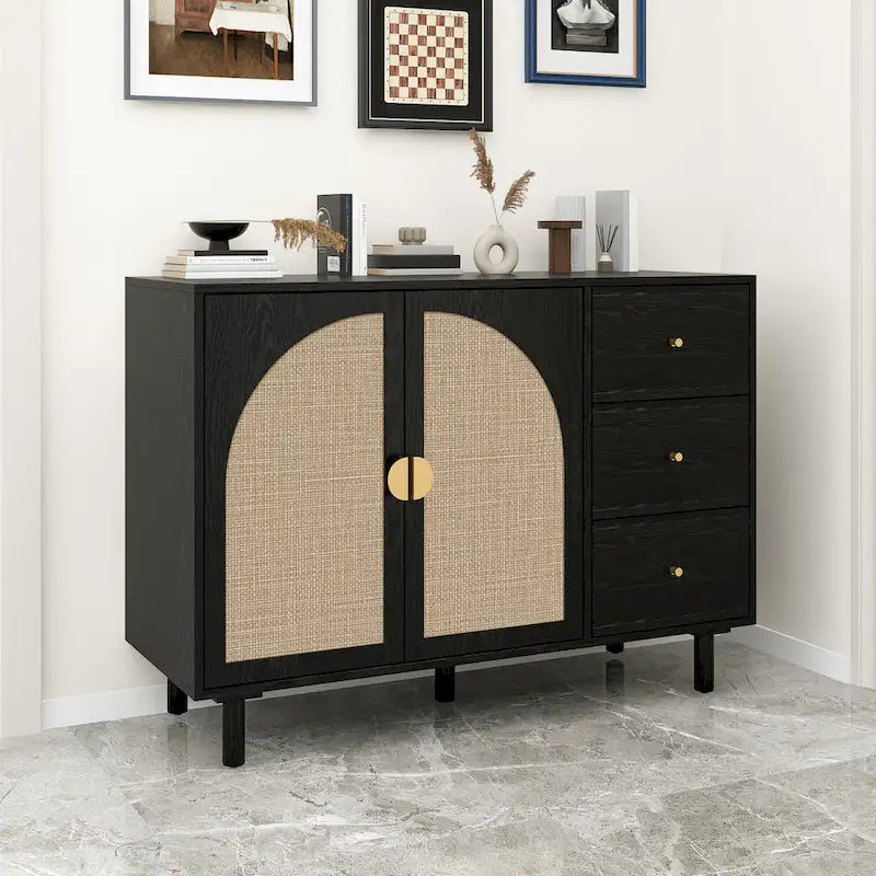 Armoire de rangement moderne à 2 portes avec 3 tiroirs et étagères réglables pour chambre, salon, bureau