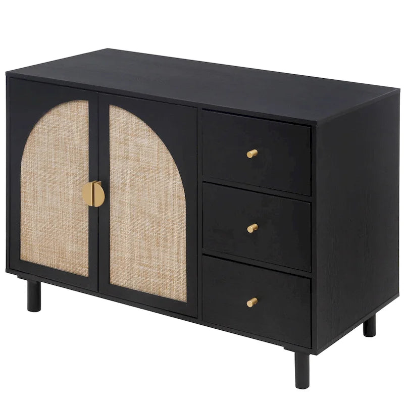 Armoire de rangement moderne à 2 portes avec 3 tiroirs et étagères réglables pour chambre, salon, bureau