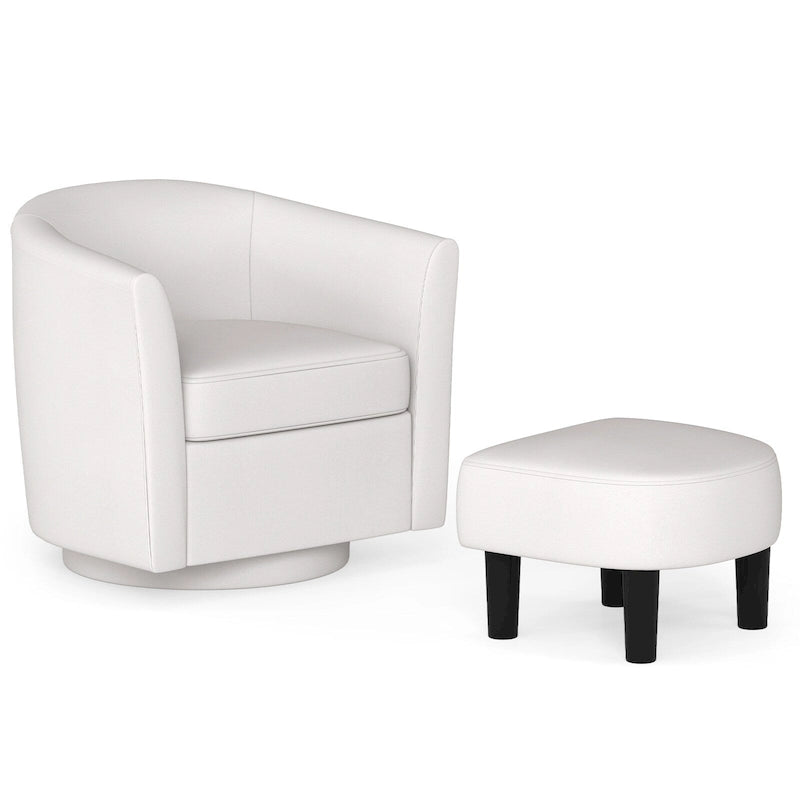 Fauteuil d'appoint pivotant moderne avec pouf pour salon ou chambre à coucher