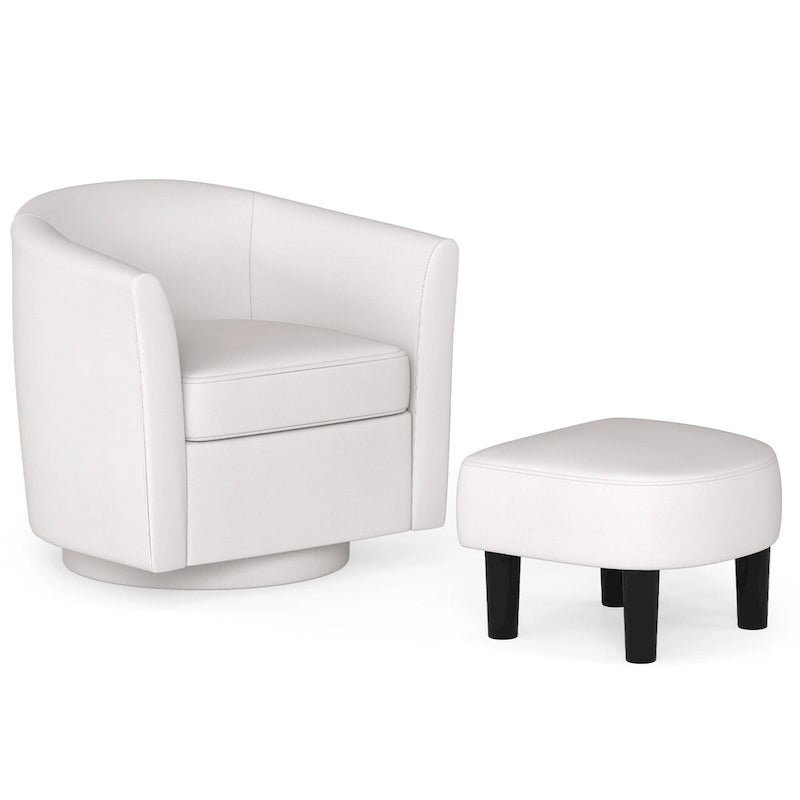 Fauteuil d'appoint pivotant moderne avec pouf pour salon ou chambre à coucher