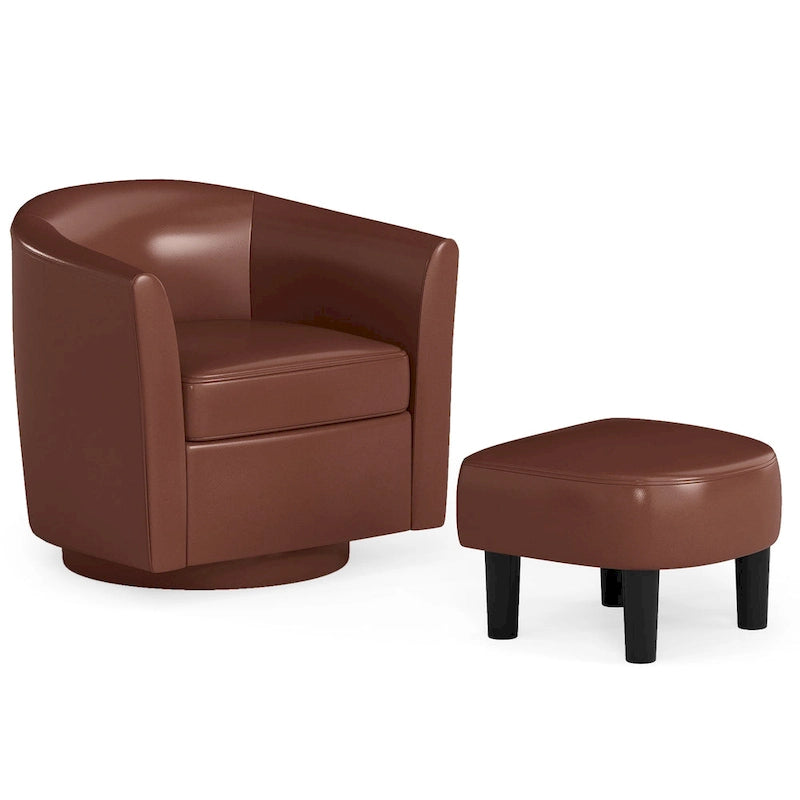 Fauteuil d'appoint pivotant moderne avec pouf pour salon ou chambre à coucher