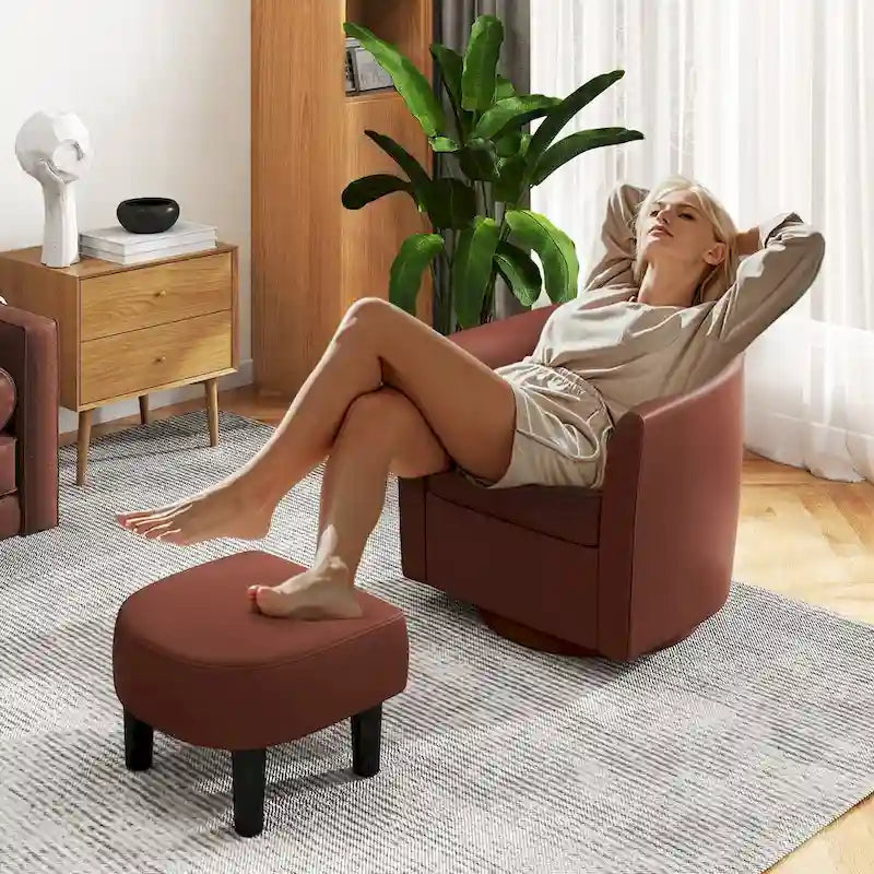 Fauteuil d'appoint pivotant moderne avec pouf pour salon ou chambre à coucher