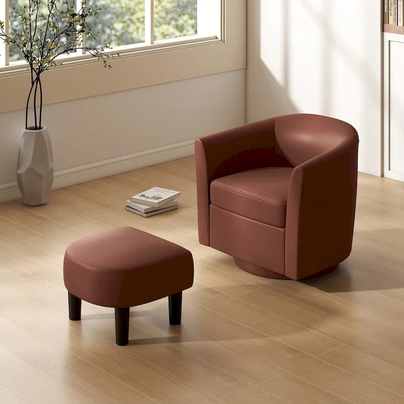 Fauteuil d'appoint pivotant moderne avec pouf pour salon ou chambre à coucher