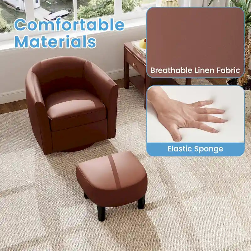 Fauteuil d'appoint pivotant moderne avec pouf pour salon ou chambre à coucher