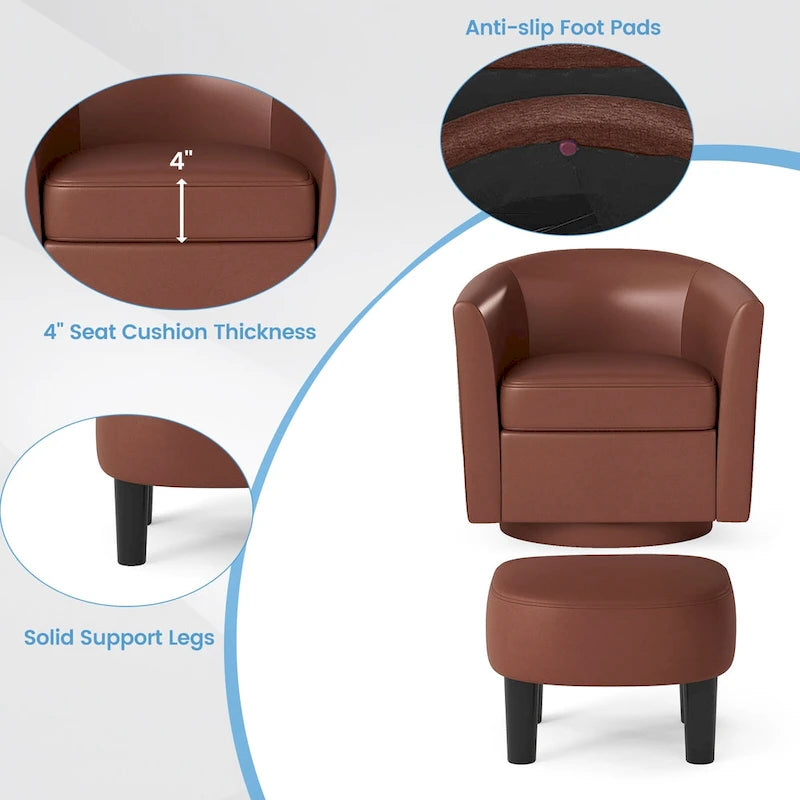 Fauteuil d'appoint pivotant moderne avec pouf pour salon ou chambre à coucher