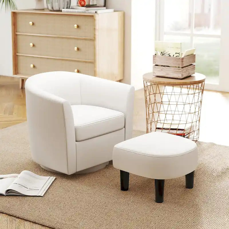 Fauteuil d'appoint pivotant moderne avec pouf pour salon ou chambre à coucher