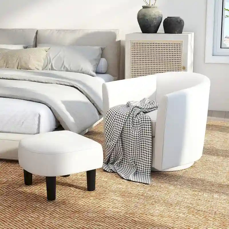 Fauteuil d'appoint pivotant moderne avec pouf pour salon ou chambre à coucher