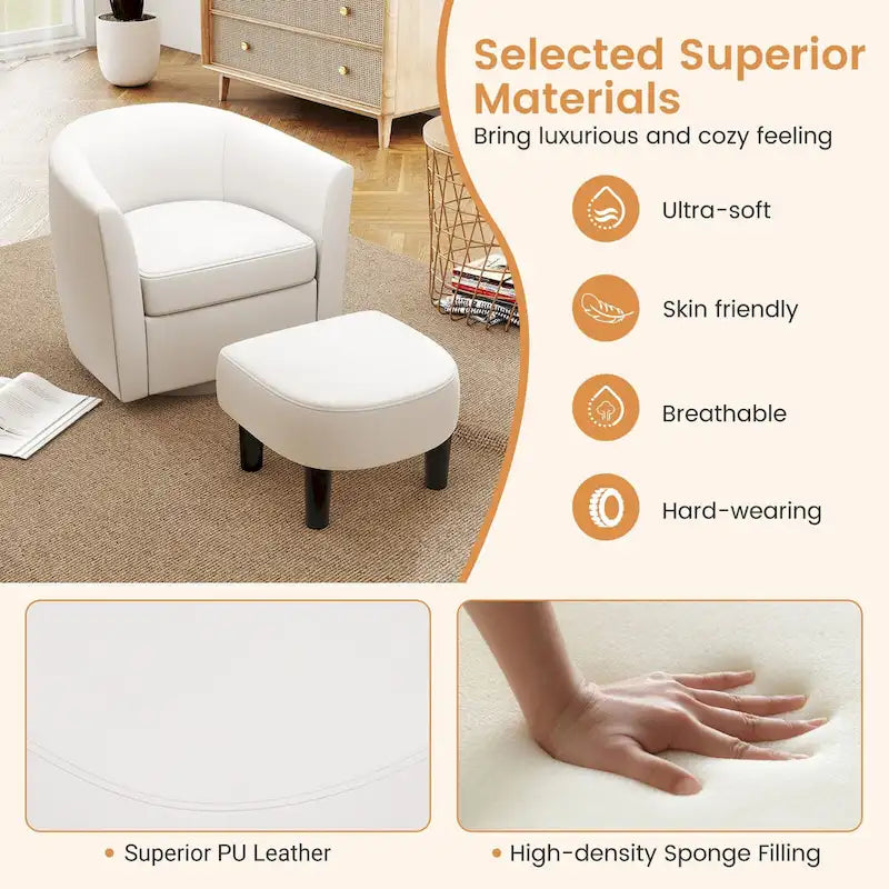 Fauteuil d'appoint pivotant moderne avec pouf pour salon ou chambre à coucher
