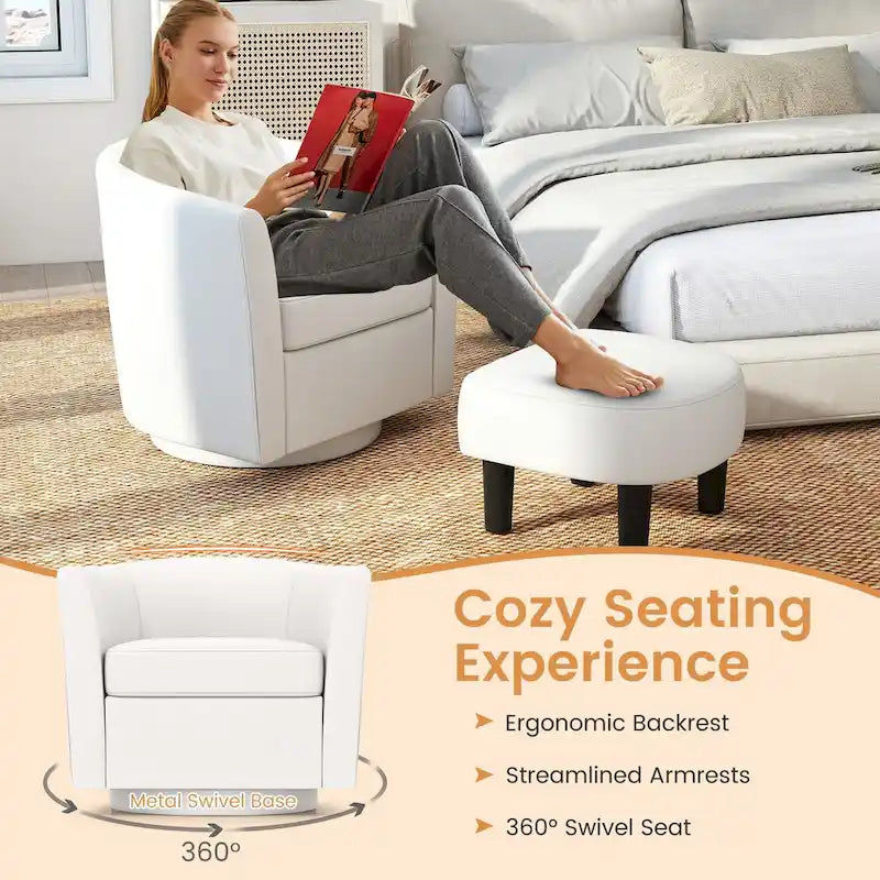 Fauteuil d'appoint pivotant moderne avec pouf pour salon ou chambre à coucher