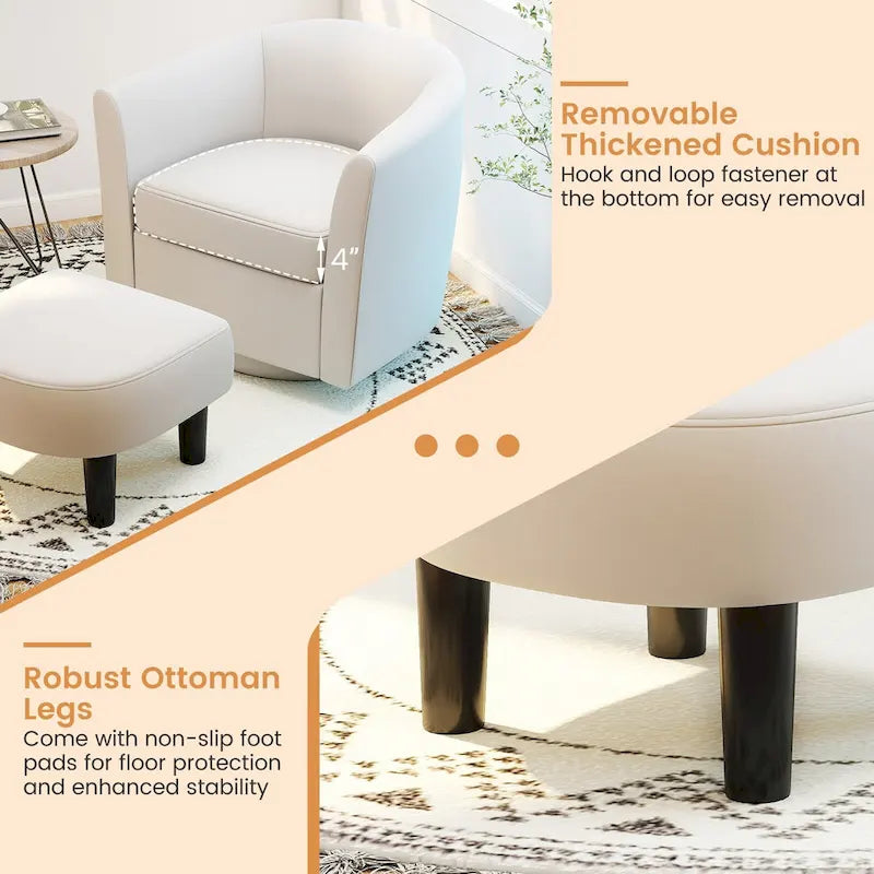 Fauteuil d'appoint pivotant moderne avec pouf pour salon ou chambre à coucher