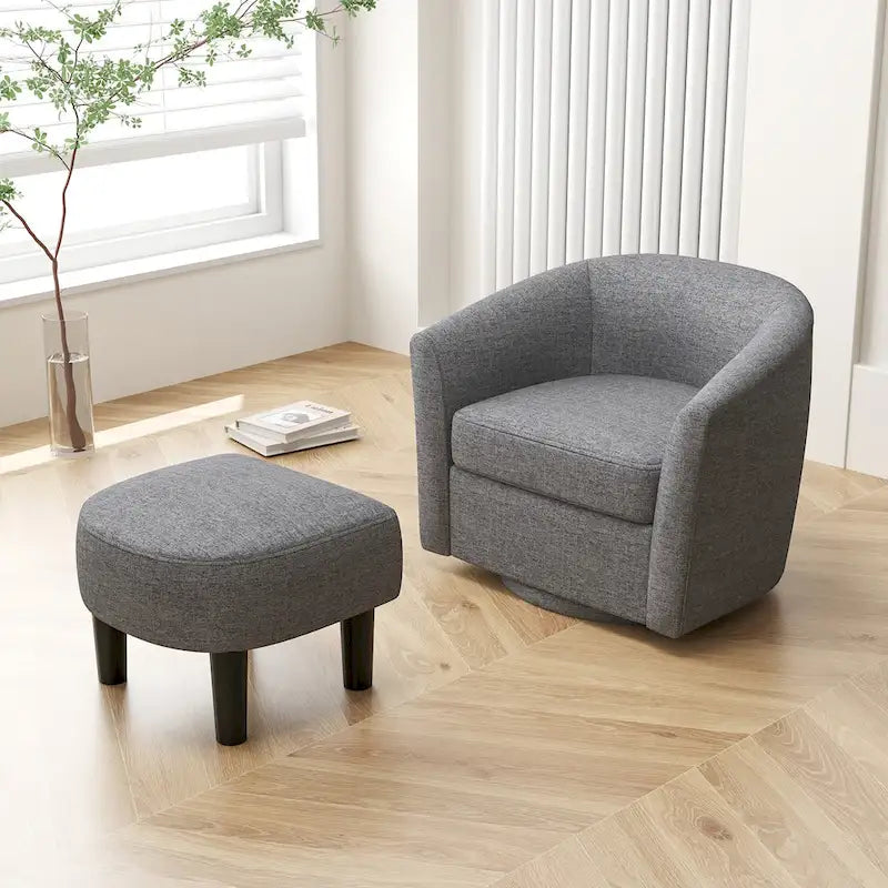 Fauteuil d'appoint pivotant moderne avec pouf pour salon ou chambre à coucher