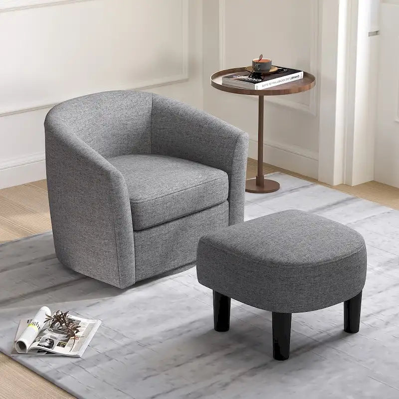 Fauteuil d'appoint pivotant moderne avec pouf pour salon ou chambre à coucher