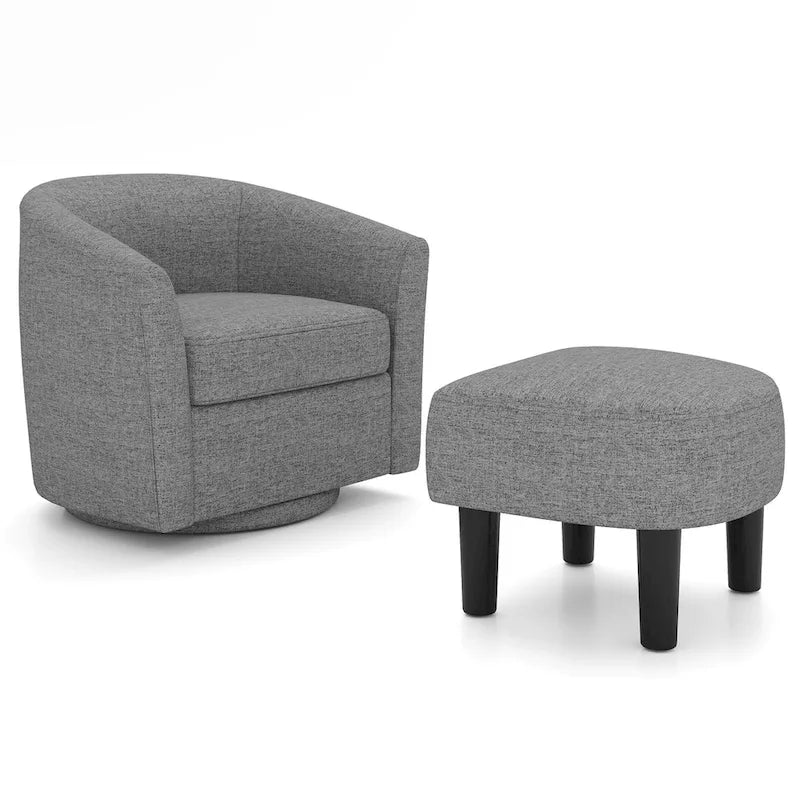 Fauteuil d'appoint pivotant moderne avec pouf pour salon ou chambre à coucher