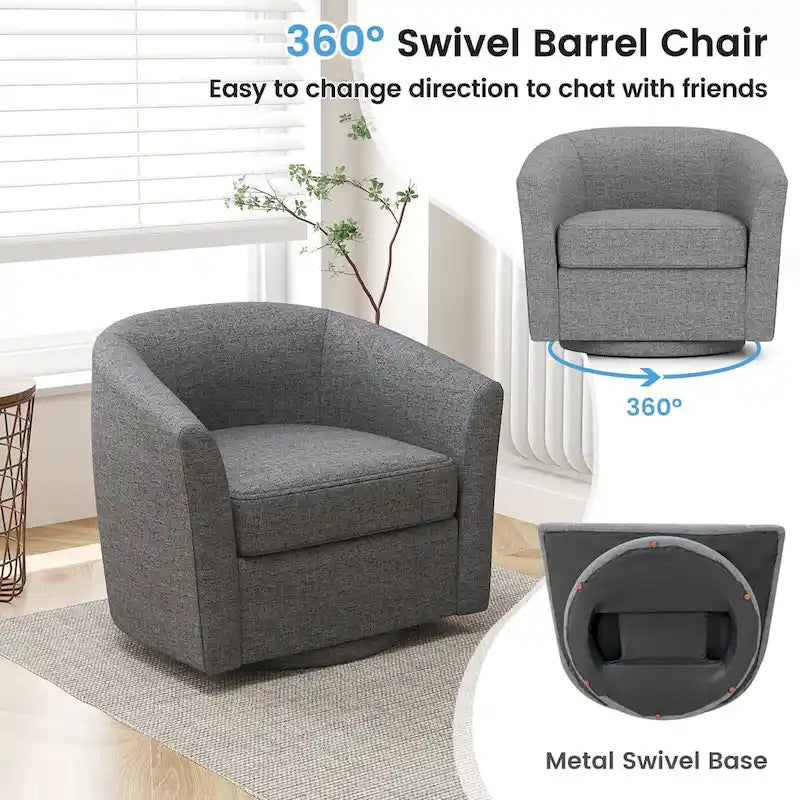 Fauteuil d'appoint pivotant moderne avec pouf pour salon ou chambre à coucher
