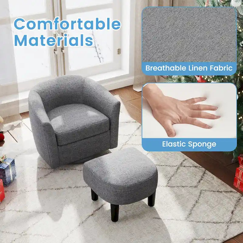 Fauteuil d'appoint pivotant moderne avec pouf pour salon ou chambre à coucher