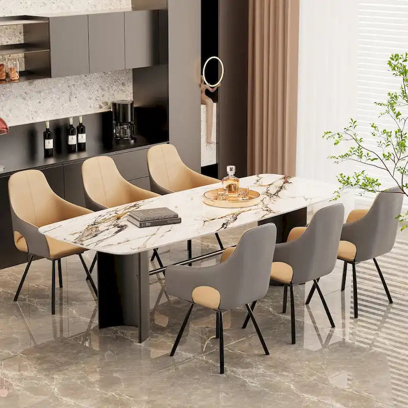 Chaises de salle à manger pivotantes en cuir microfibre bicolore (lot de 2) - 58 l x 50 P x 93 H cm