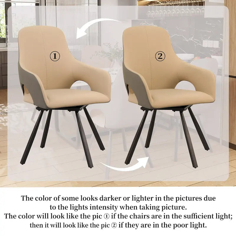 Chaises de salle à manger pivotantes en cuir microfibre bicolore (lot de 2) - 58 l x 50 P x 93 H cm