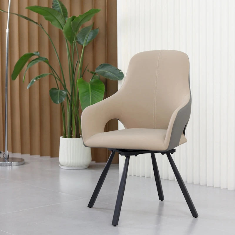 Chaises de salle à manger pivotantes en cuir microfibre bicolore (lot de 2) - 58 l x 50 P x 93 H cm