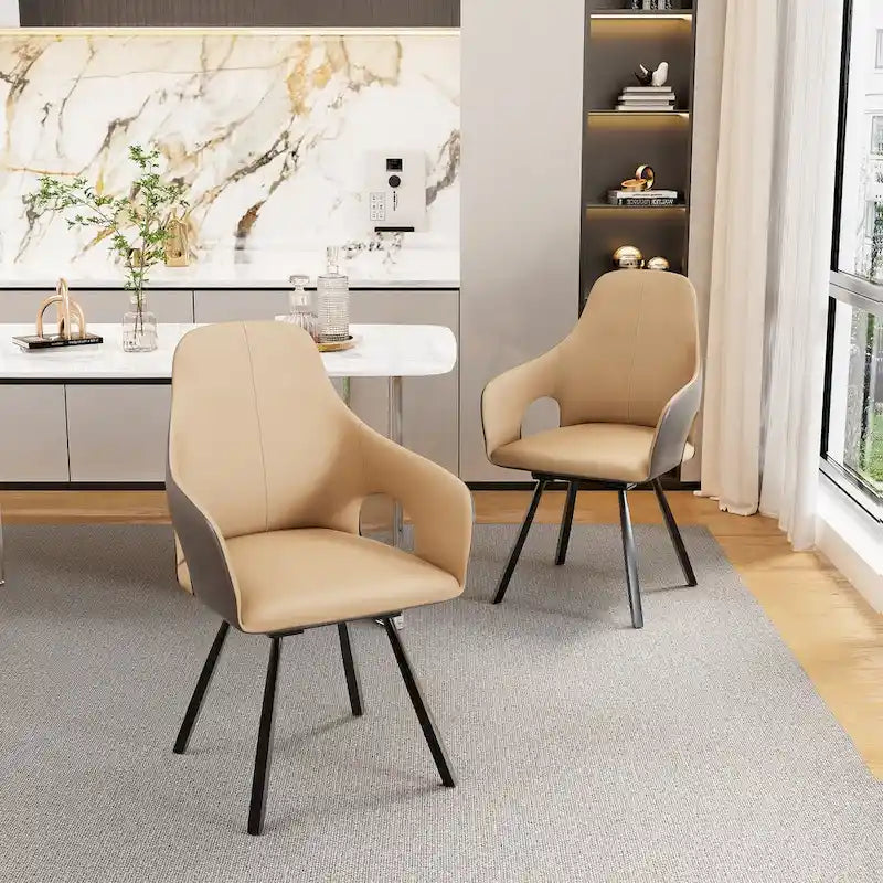 Chaises de salle à manger pivotantes en cuir microfibre bicolore (lot de 2) - 58 l x 50 P x 93 H cm