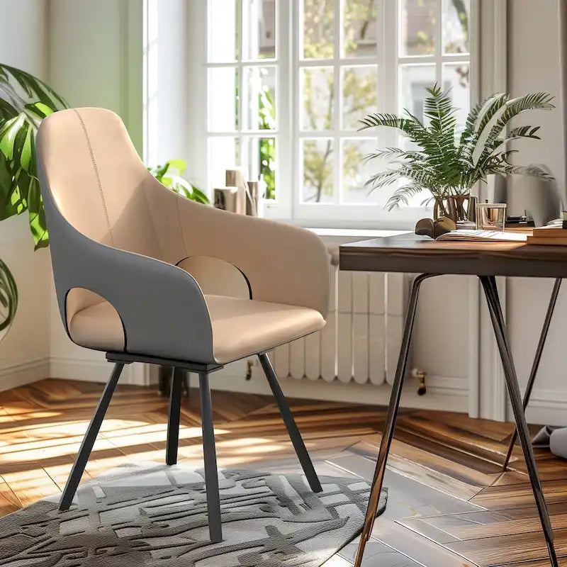 Chaises de salle à manger pivotantes en cuir microfibre bicolore (lot de 2) - 58 l x 50 P x 93 H cm