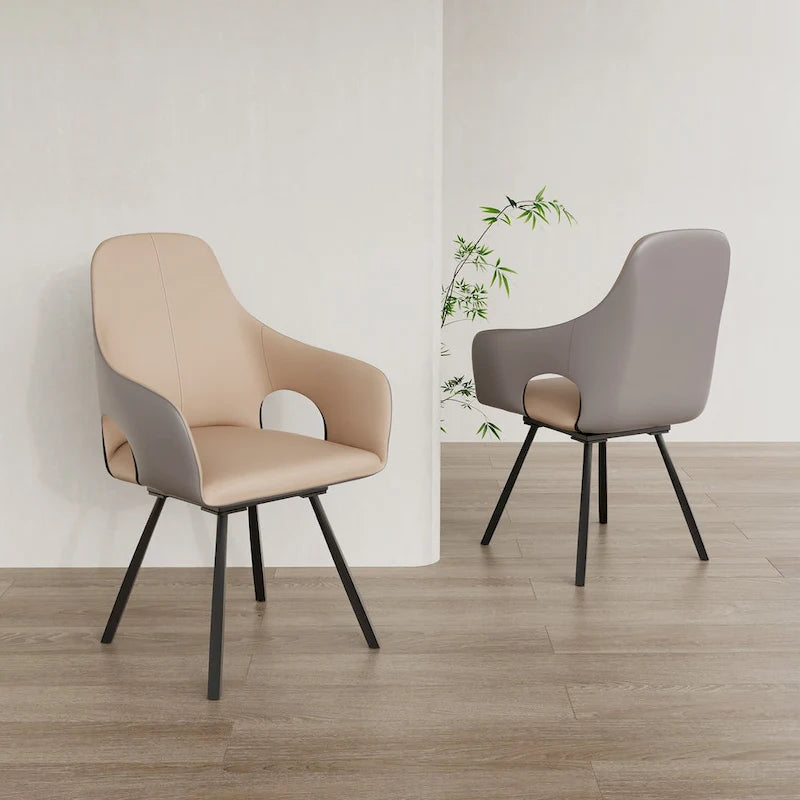 Chaises de salle à manger pivotantes en cuir microfibre bicolore (lot de 2) - 58 l x 50 P x 93 H cm