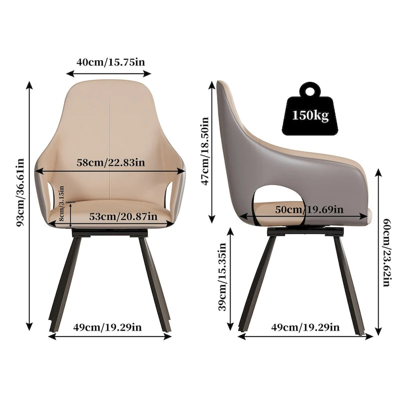 Chaises de salle à manger pivotantes en cuir microfibre bicolore (lot de 2) - 58 l x 50 P x 93 H cm
