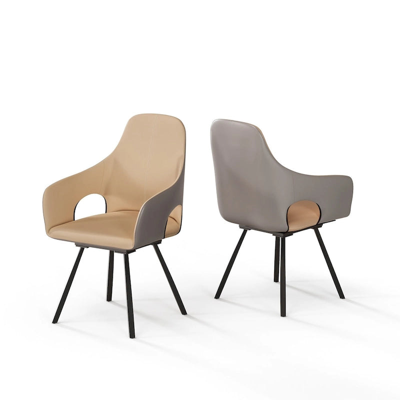 Chaises de salle à manger pivotantes en cuir microfibre bicolore (lot de 2) - 58 l x 50 P x 93 H cm
